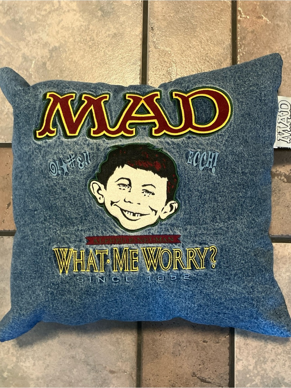 Magazine 'What, Me Worry?' Blue Decorative Pillow handmade pillow MAD
